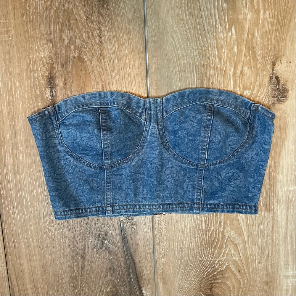 Forever 21 Floral Denim Bustier